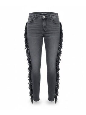 Express Womens Black Fringe-Trim Mid-Rise Legging Jeans Size 4R